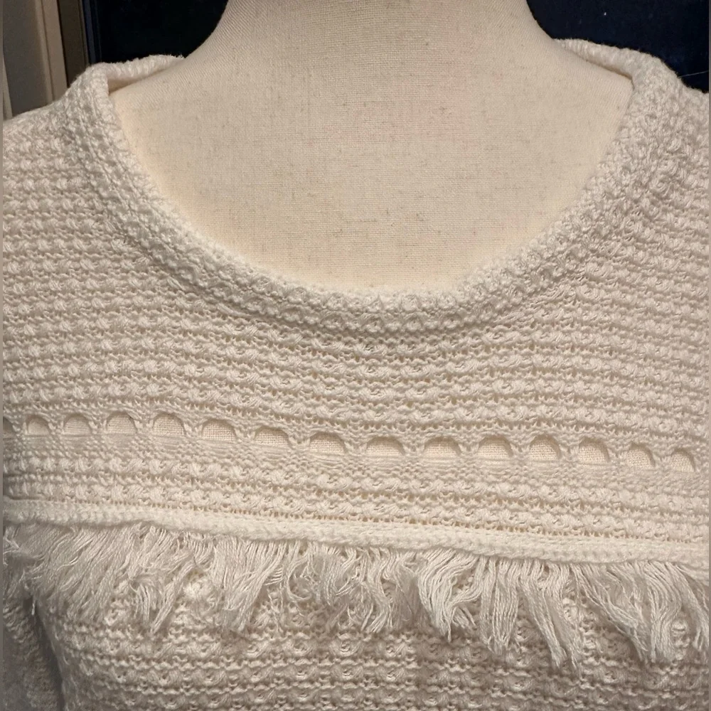 J Crew M Mercantile White Cut Out Sweater w/ Fringe In Excellent Condition! EUC - Picture 7 of 11